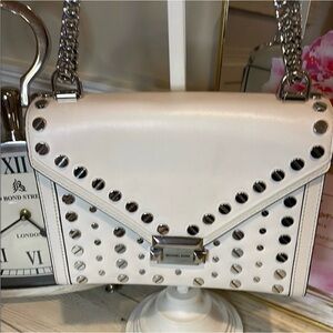 Retail$398 Michael Kors Edgy White Studded Bag Like new Crossbody or shoulder